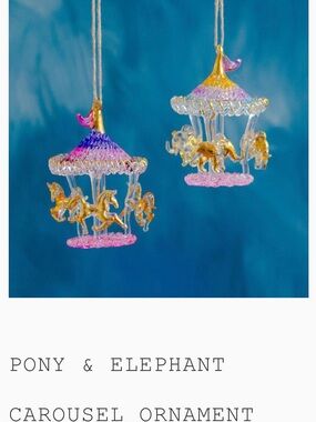 NWT Glitterville Studios Pony & Elephant Carousel Ornaments